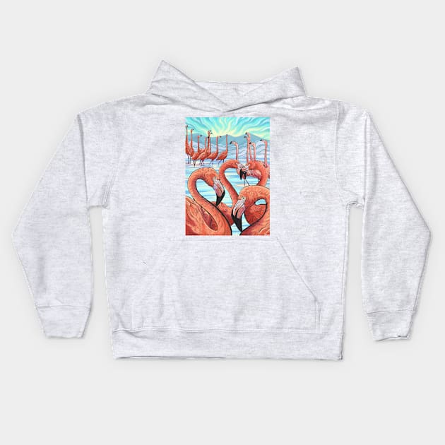 Flamingos Kids Hoodie by Cari.boou